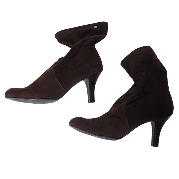 Tommy Hilfiger Brown Suede Mid-Calf High Heeled Booties Sz 9 - Picture 4 of 11